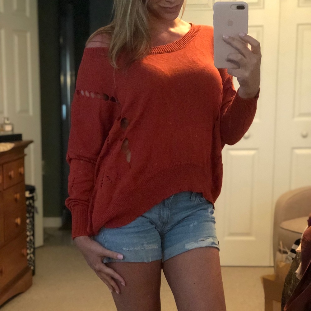 Rusty Orange Distressed Sweater - image 1